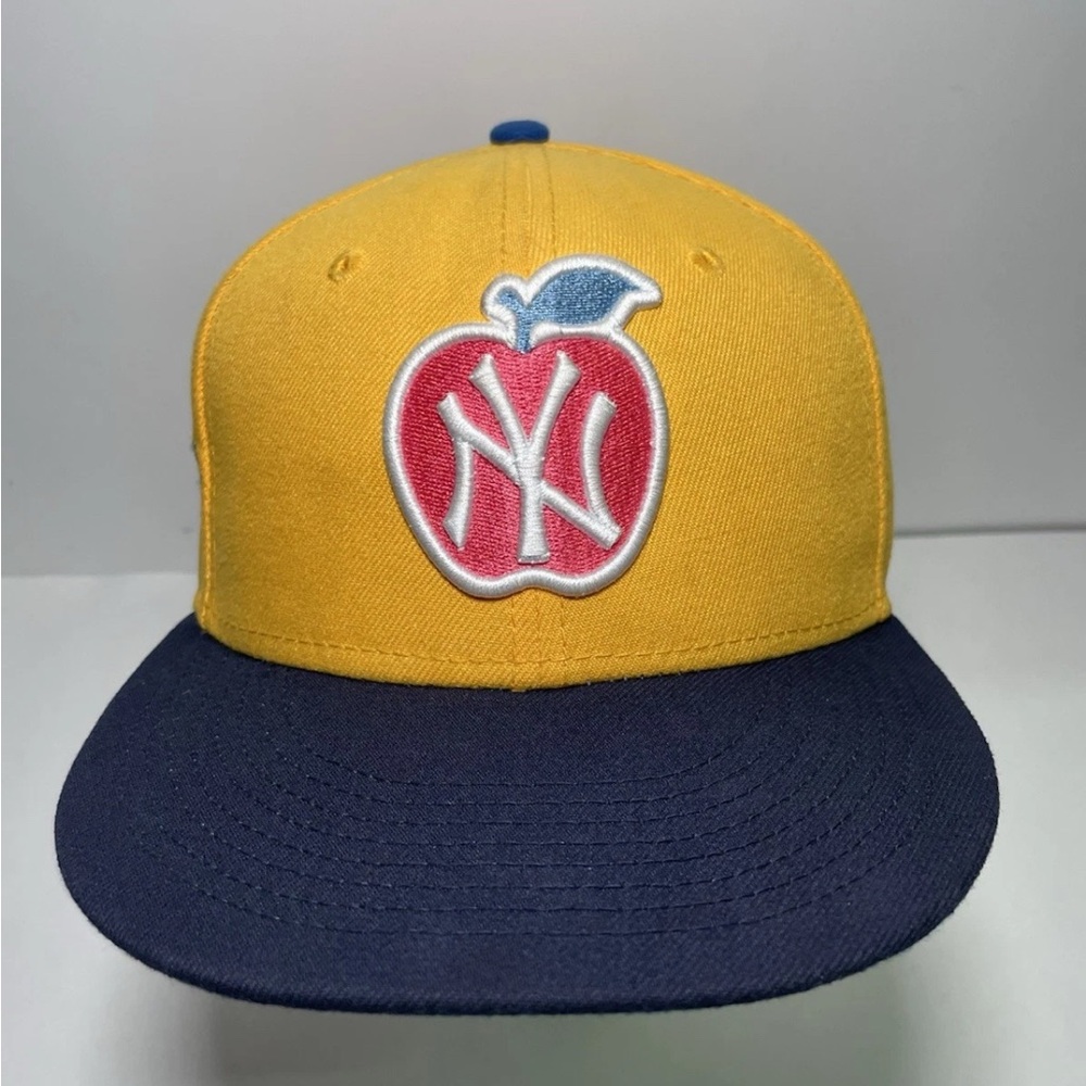 New Era New York Yankees Yellow 5950 Hat 100th Anniversary Size 7 1/8 Blue